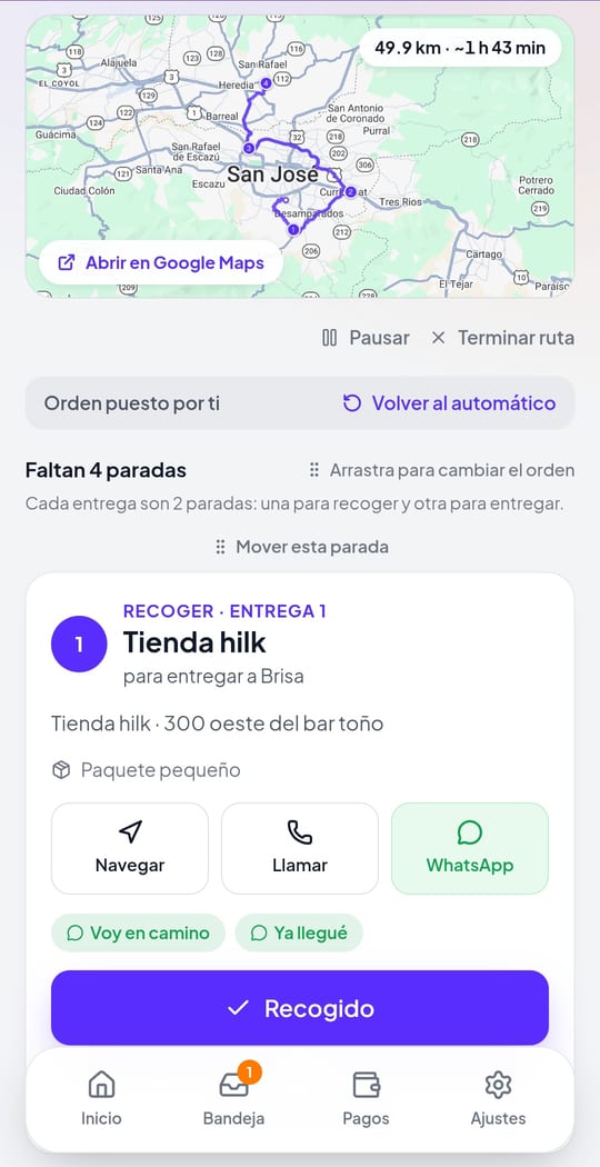 Recogidas y entregas en el orden correcto